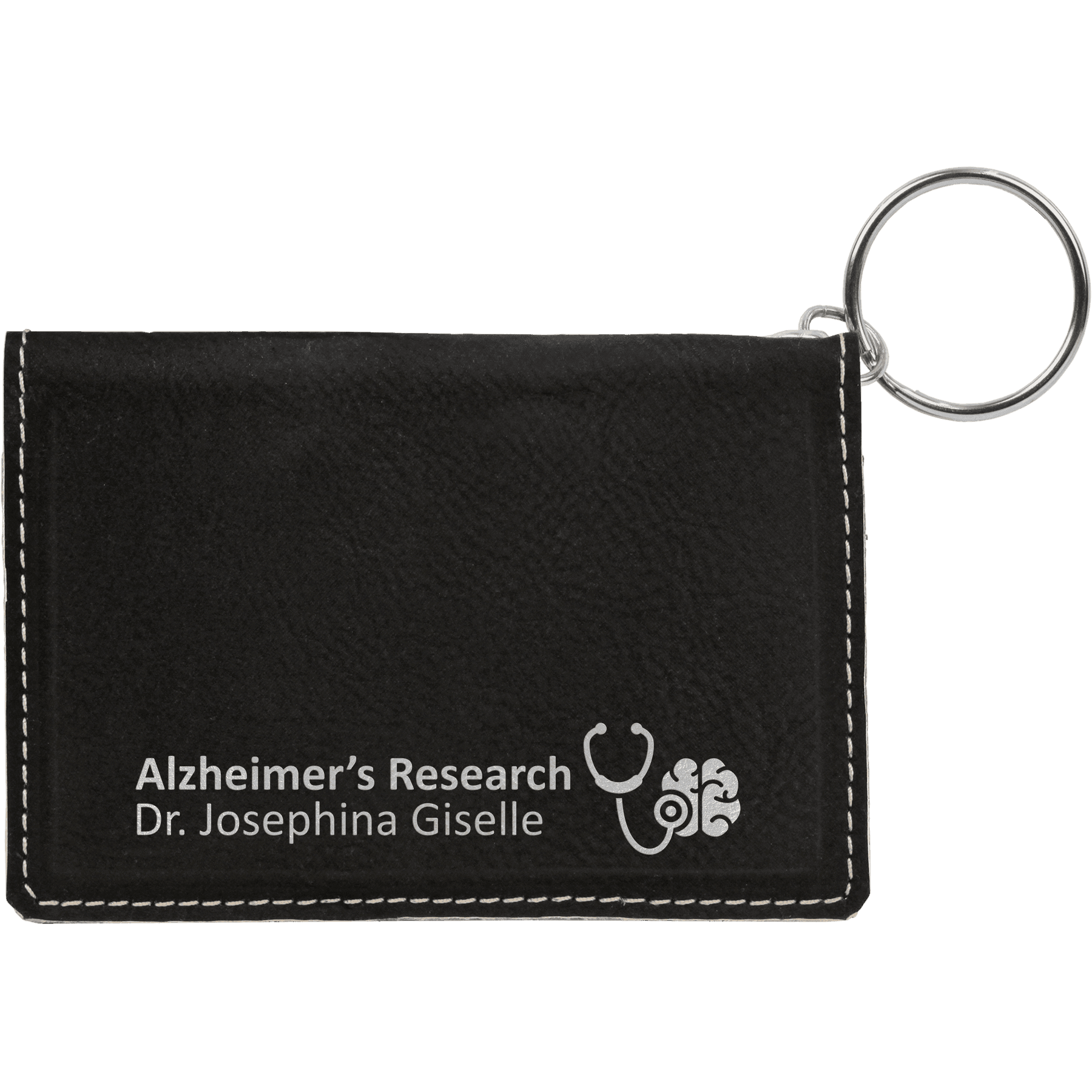 4 1/4" x 3"/Silver Laserable Leatherette Keychain ID Holder