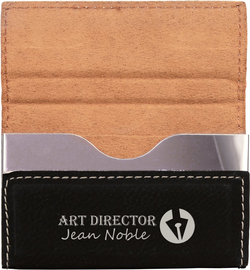 3 3/4" x 2 3/4"/Silver Laserable Leatherette Hard Business Card Holder