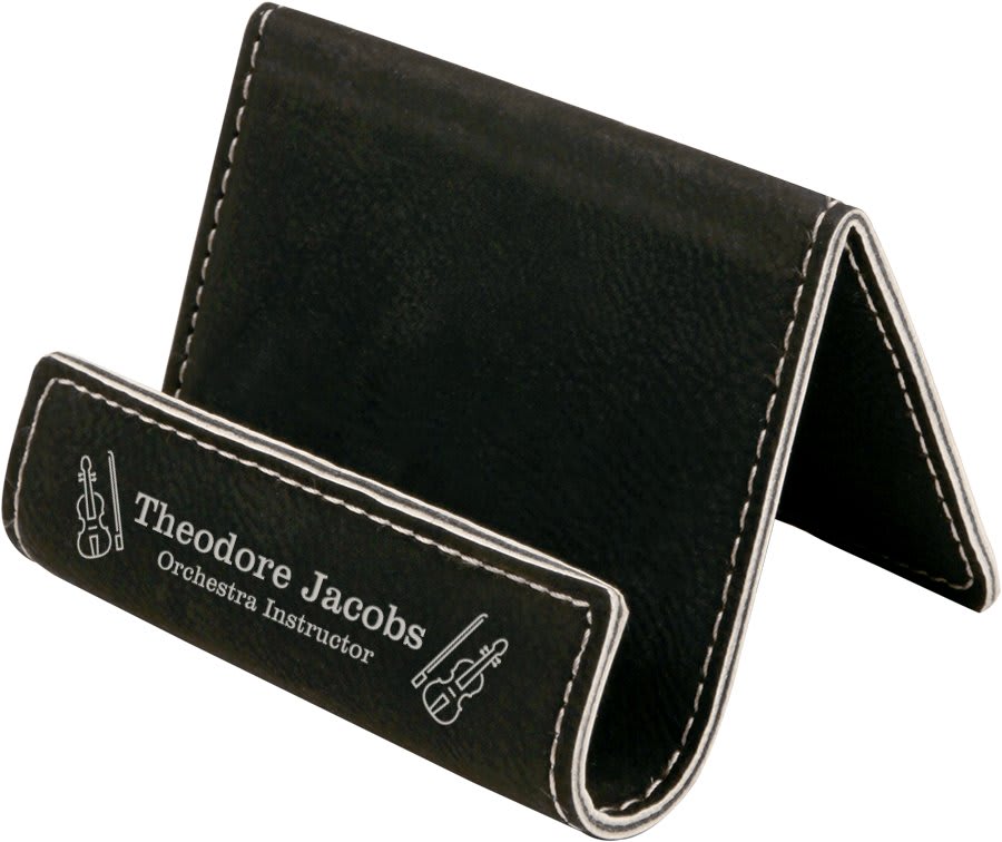 3 1/2" x 2 1/2"/Silver Laserable Leatherette Holder Easel