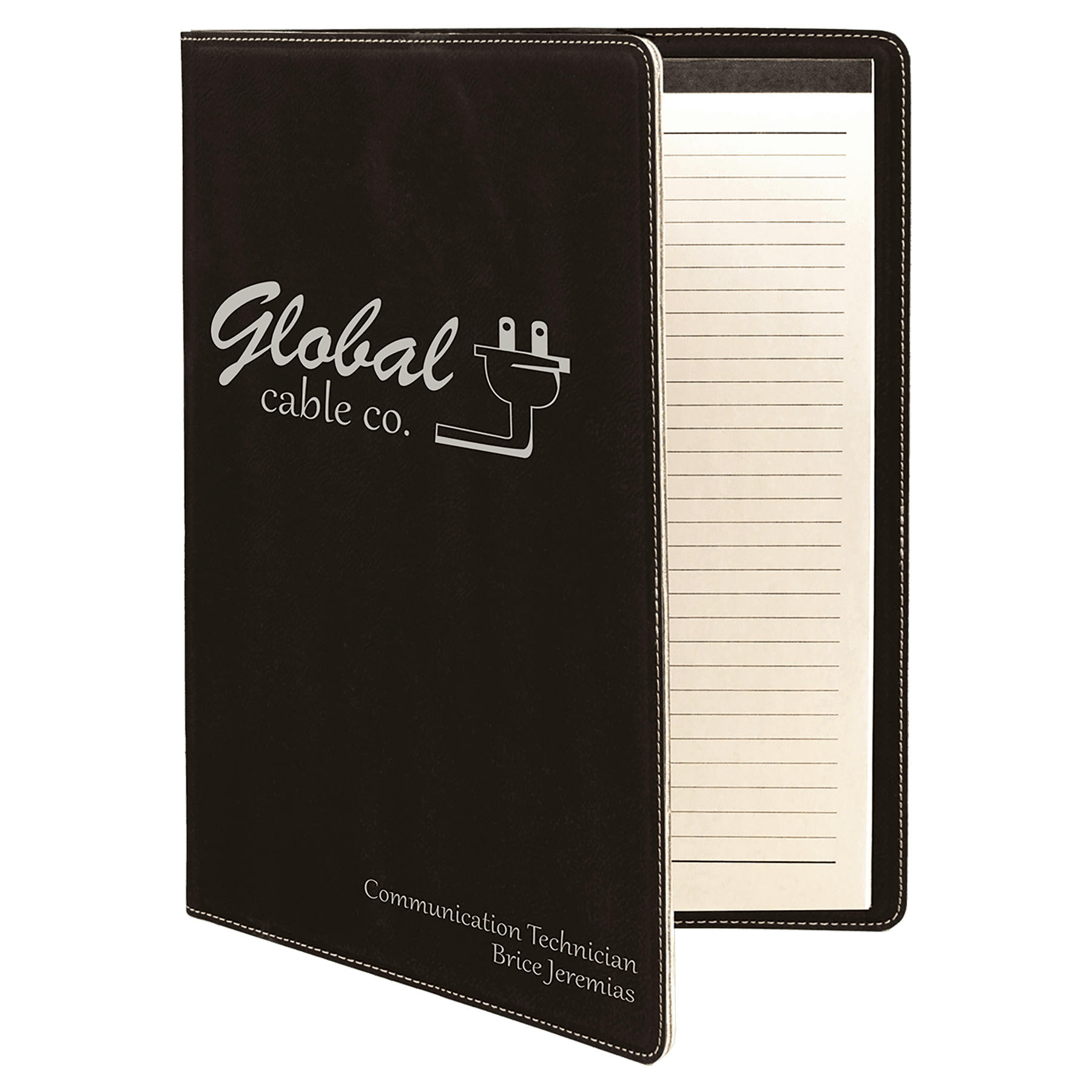 9 1/2" x 12"/Silver Laserable Leatherette Portfolio with Notepad