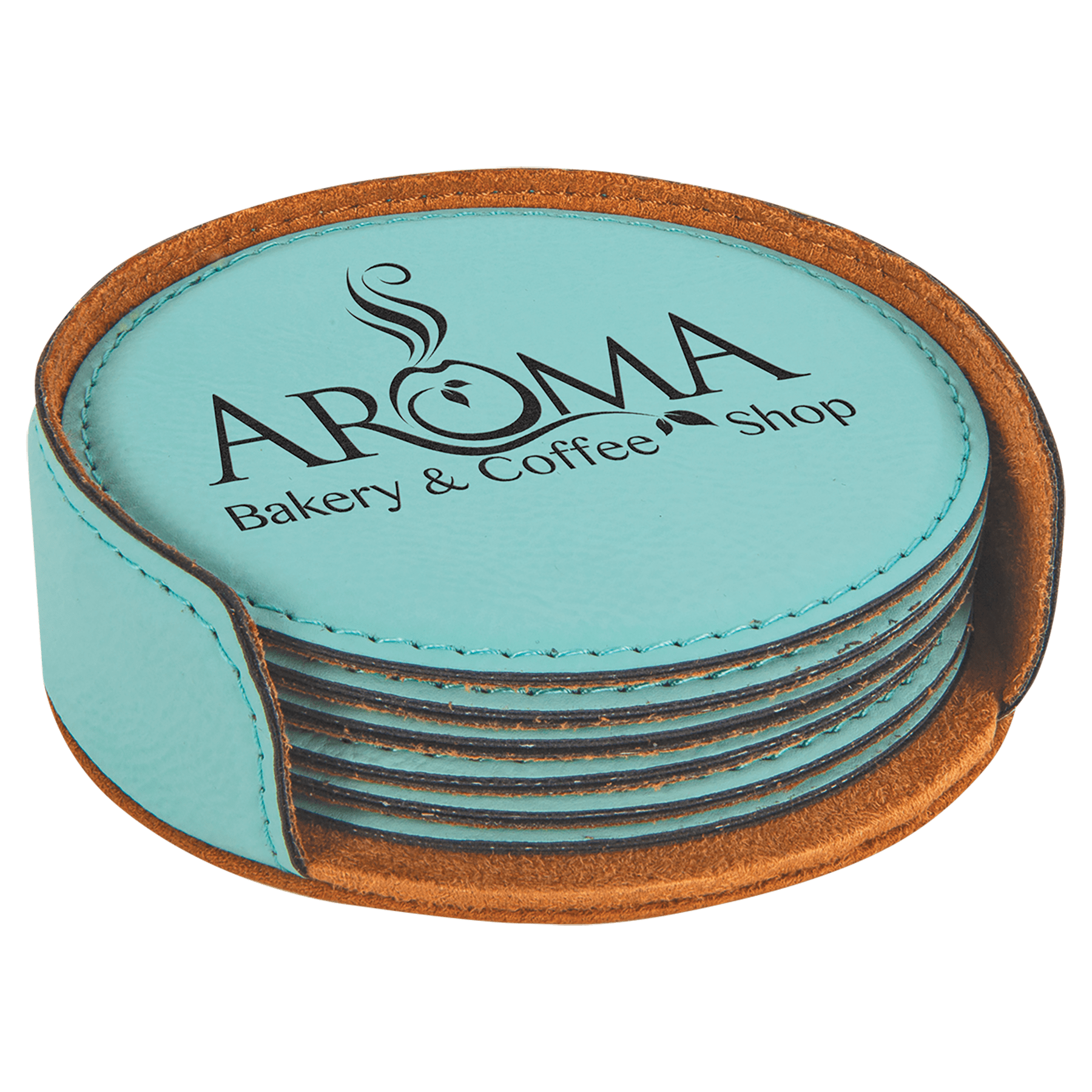 4" Round Laserable Leatherette 6-Coaster Set