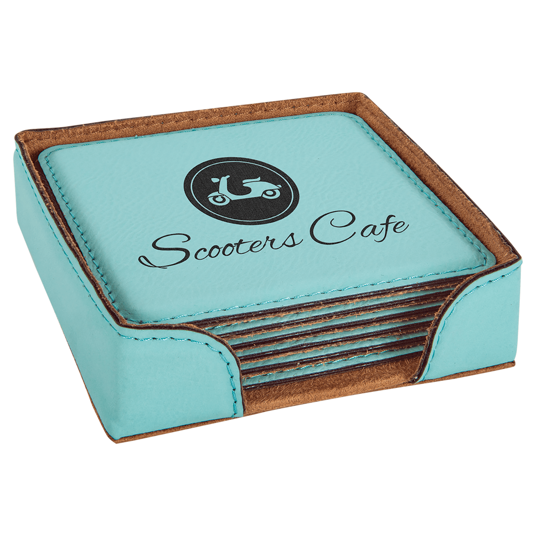 4" x 4" Square Laserable Leatherette 6-Coaster Set