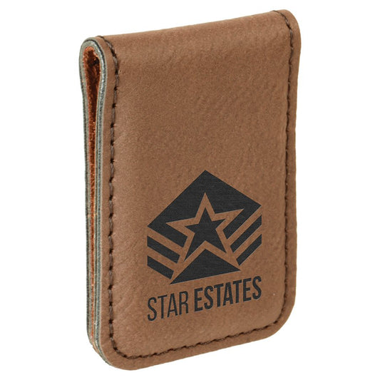 1 3/4" x 2 1/2" Dark Laserable Leatherette Money Clip