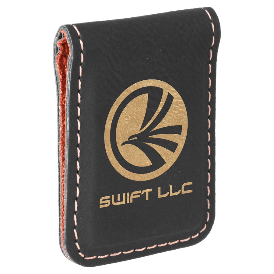 1 3/4" x 2 1/2"/Gold Laserable Leatherette Money Clip