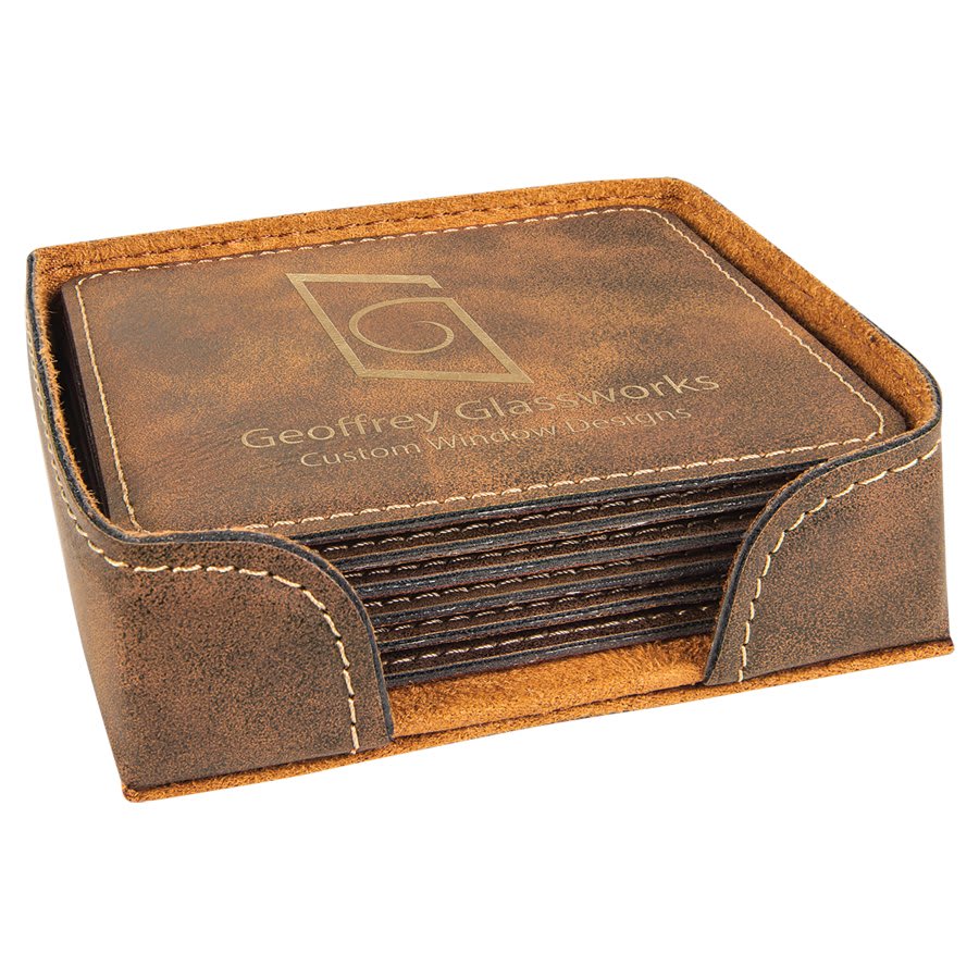 4" x 4" Rustic/Gold Square Laserable Leatherette 6