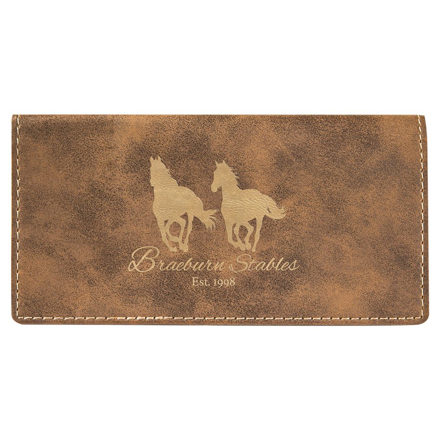6 3/4" x 3 1/2" Rustic/Gold Laserable Leatherette Checkbook Cover