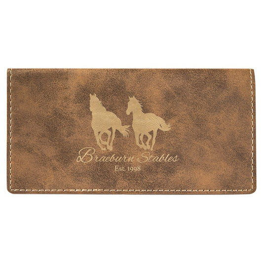 6 3/4" x 3 1/2" Rustic/Gold Laserable Leatherette Checkbook Cover