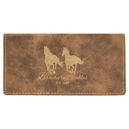 6 3/4" x 3 1/2" Rustic/Gold Laserable Leatherette Checkbook Cover