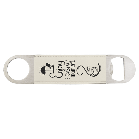 1 1/2" x 7"/Black Laserable Leatherette Bottle Opener