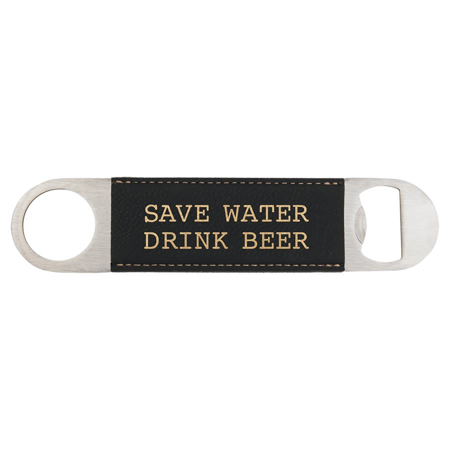 1 1/2" x 7"/Gold Laserable Leatherette Bottle Opener