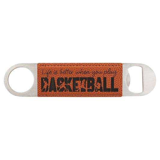 1 1/2" x 7" Basketball Laserable Leatherette Bottle Opener