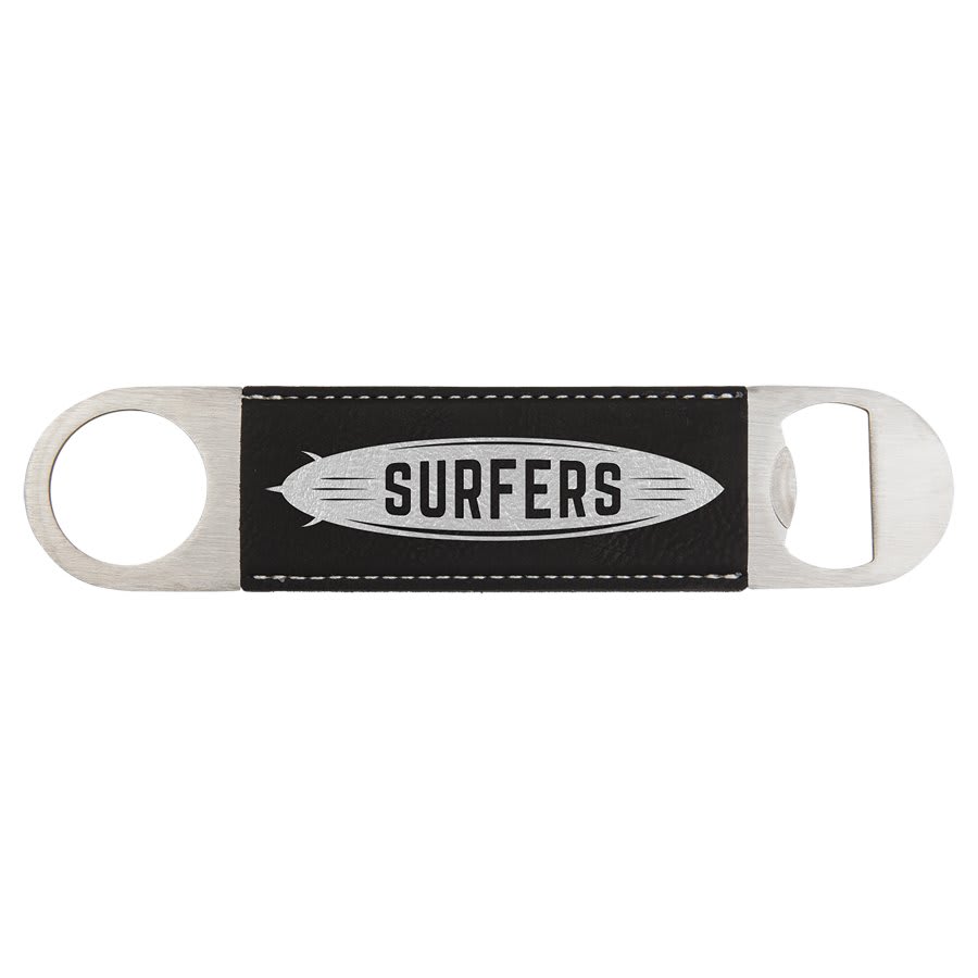 1 1/2" x 7"/Silver Laserable Leatherette Bottle Opener