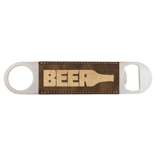 1 1/2" x 7" Rustic/Gold Laserable Leatherette Bottle Opener