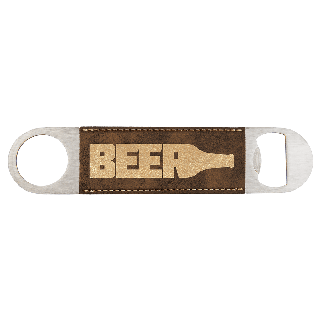 1 1/2" x 7" Rustic/Gold Laserable Leatherette Bottle Opener