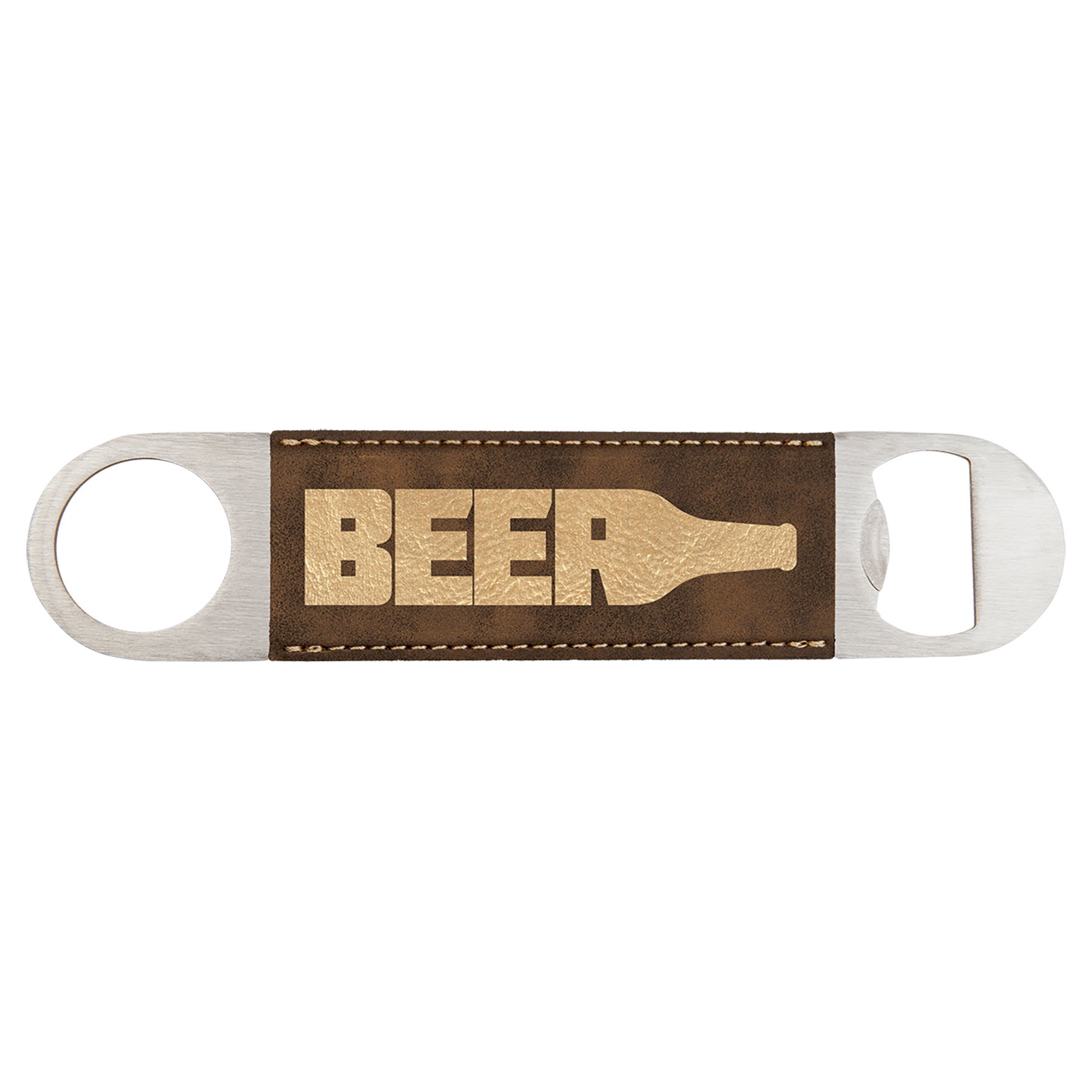 1 1/2" x 7" Rustic/Gold Laserable Leatherette Bottle Opener