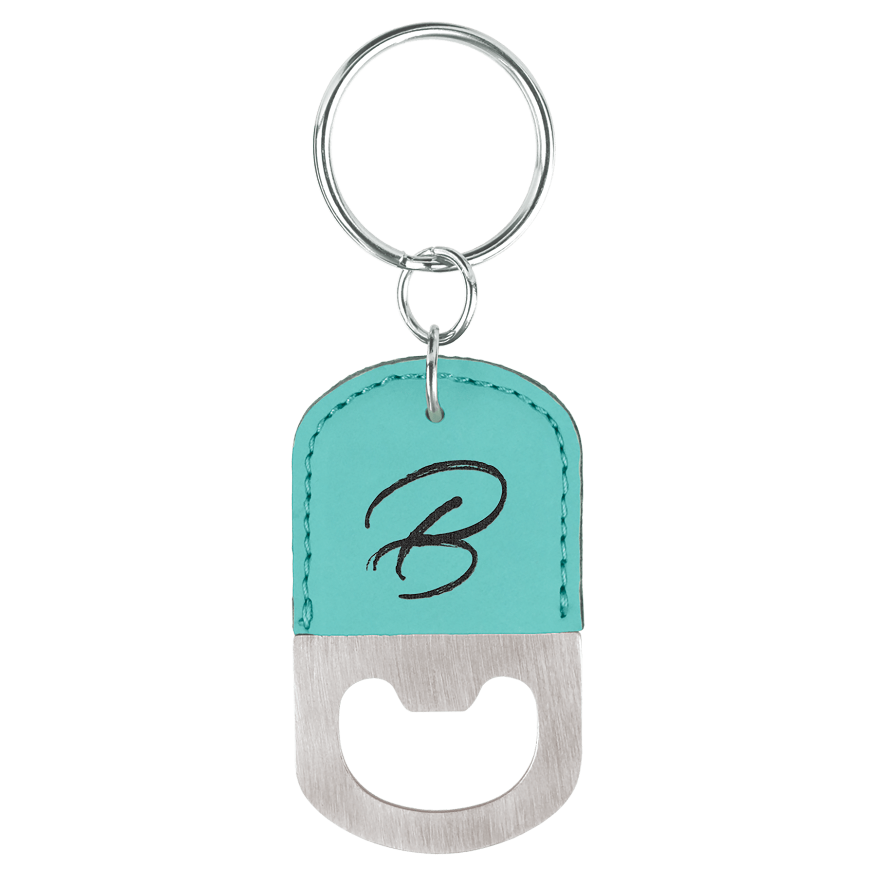 Oval Laserable Leatherette Bottle Opener Keychain
