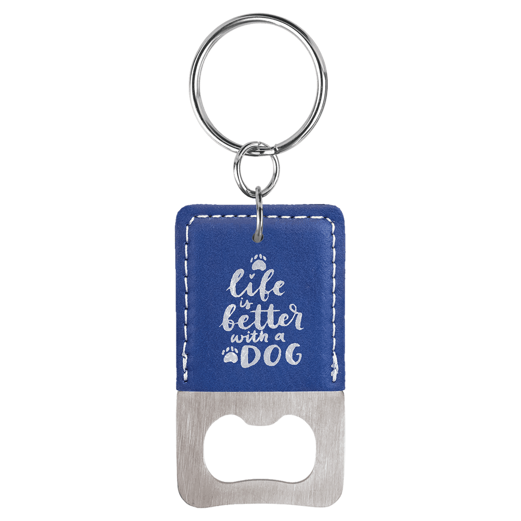 Rectangle/Silver Laserable Leatherette Bottle Opener Keychain