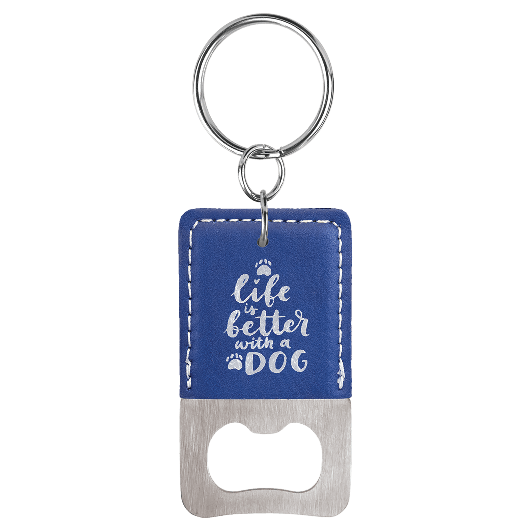 Rectangle/Silver Laserable Leatherette Bottle Opener Keychain