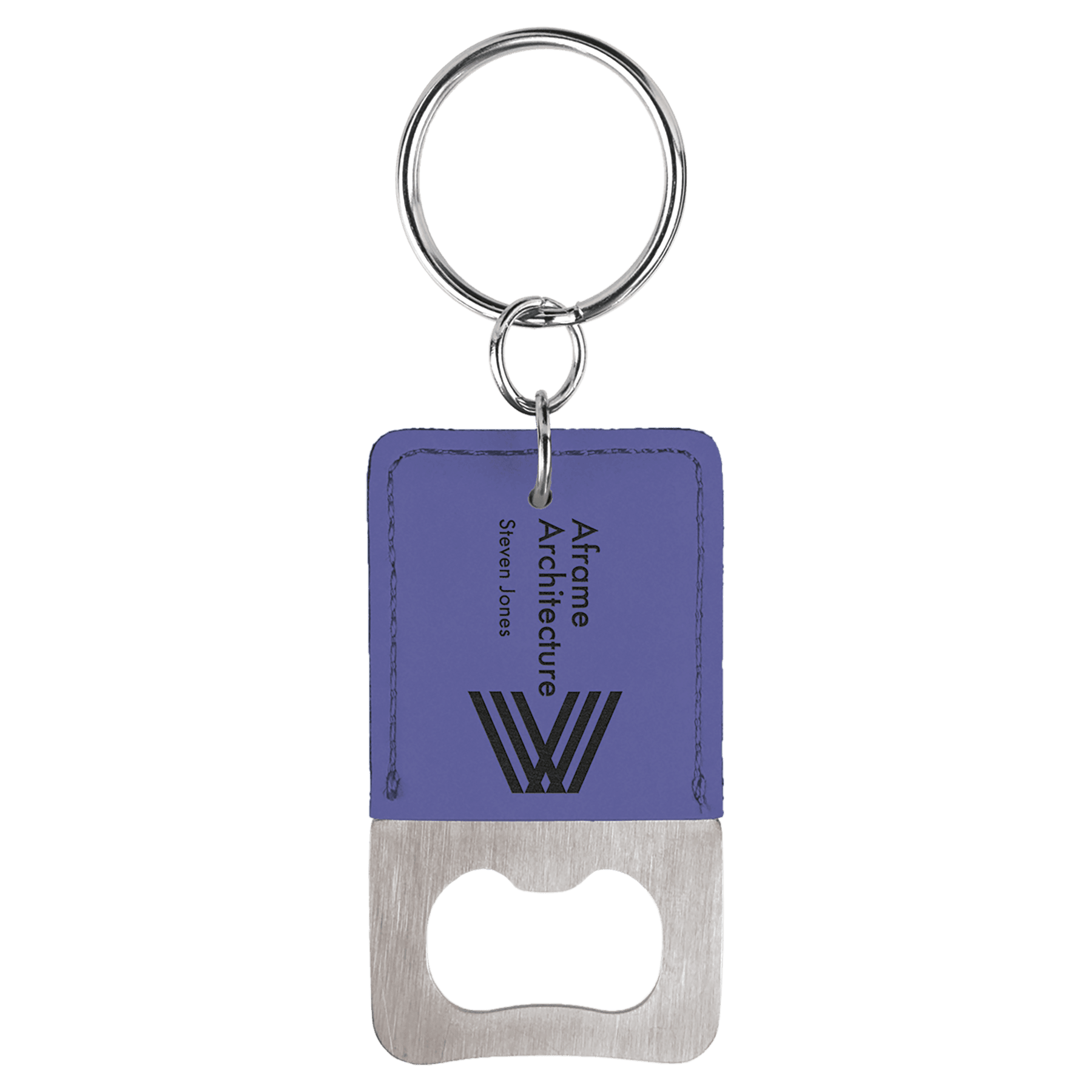Rectangle Laserable Leatherette Bottle Opener Keychain