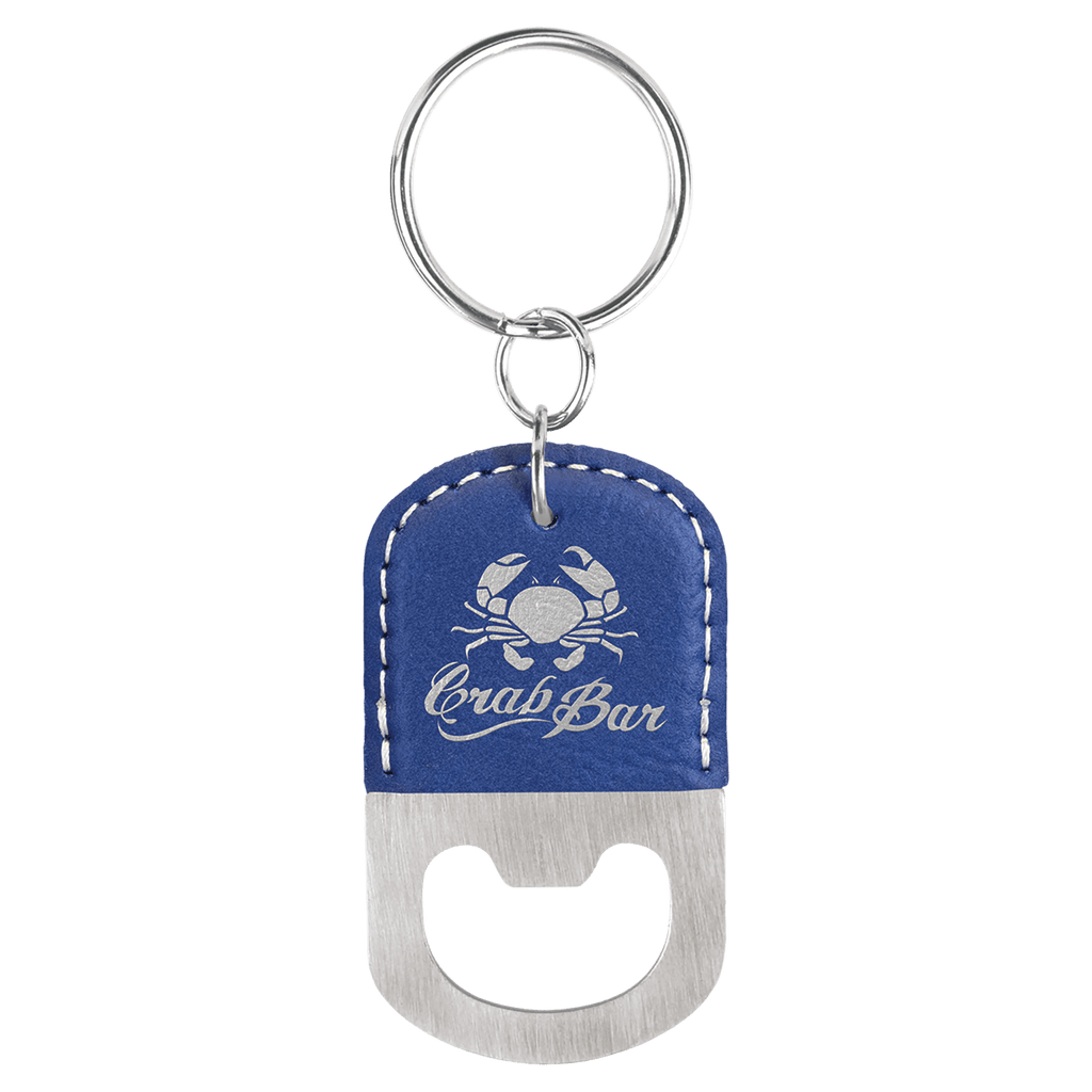 Oval/Silver Laserable Leatherette Bottle Opener Keychain