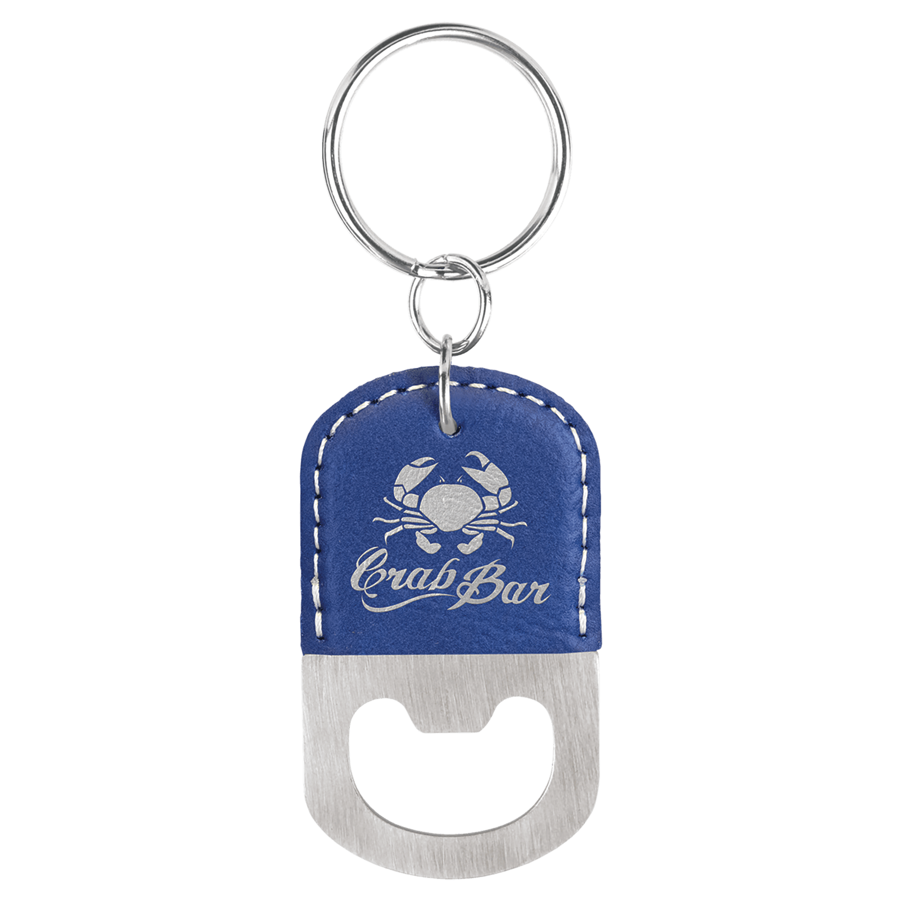 Oval/Silver Laserable Leatherette Bottle Opener Keychain