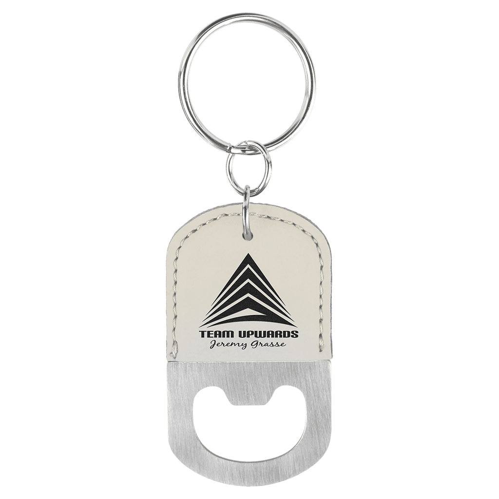 Oval Laserable Leatherette Bottle Opener Keychain