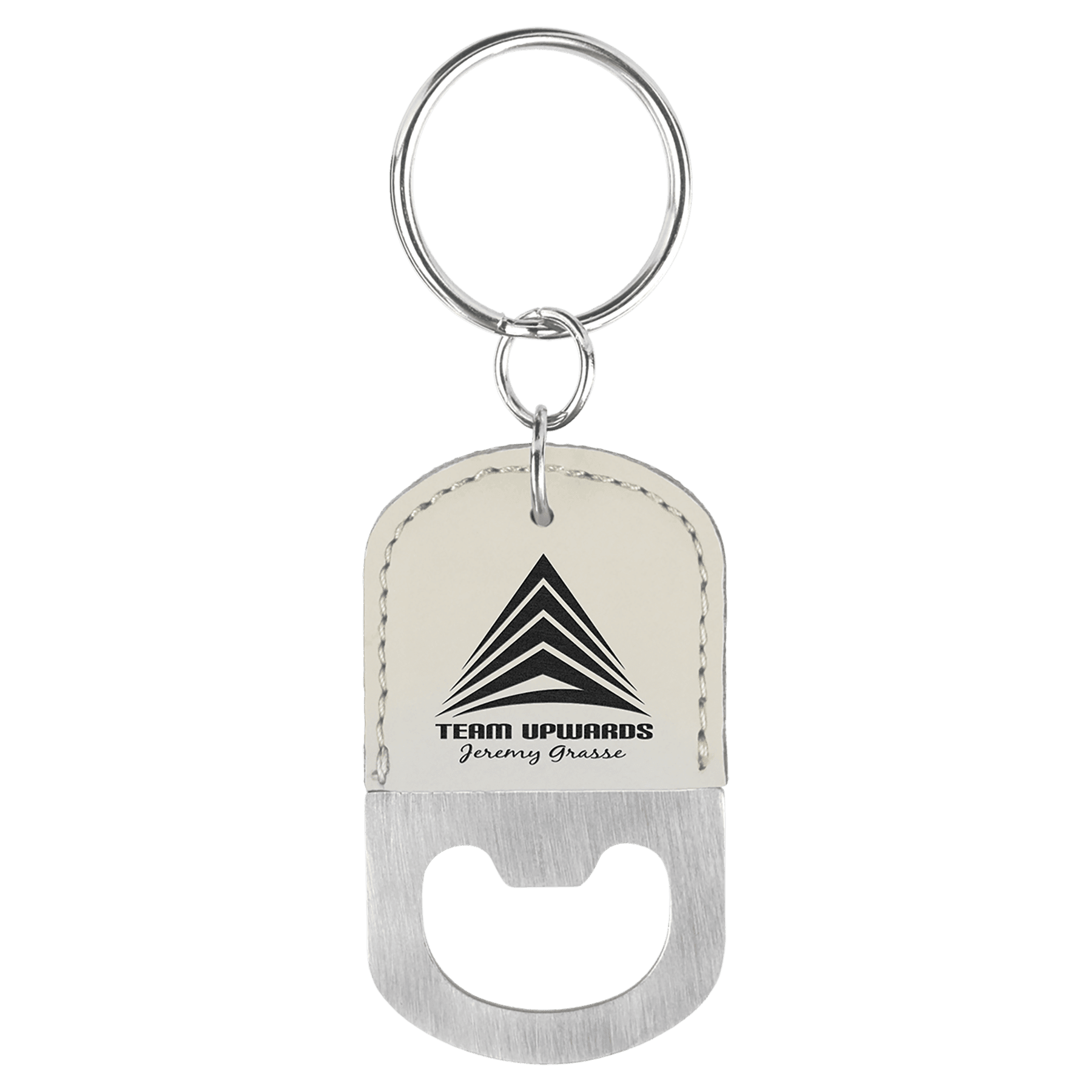 Oval Laserable Leatherette Bottle Opener Keychain