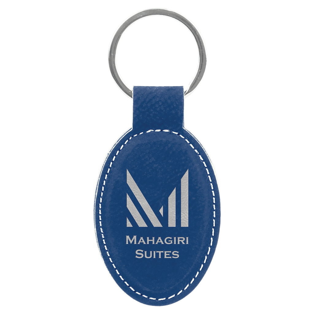 3" x 1 3/4"/Silver Laserable Leatherette Oval Keychain