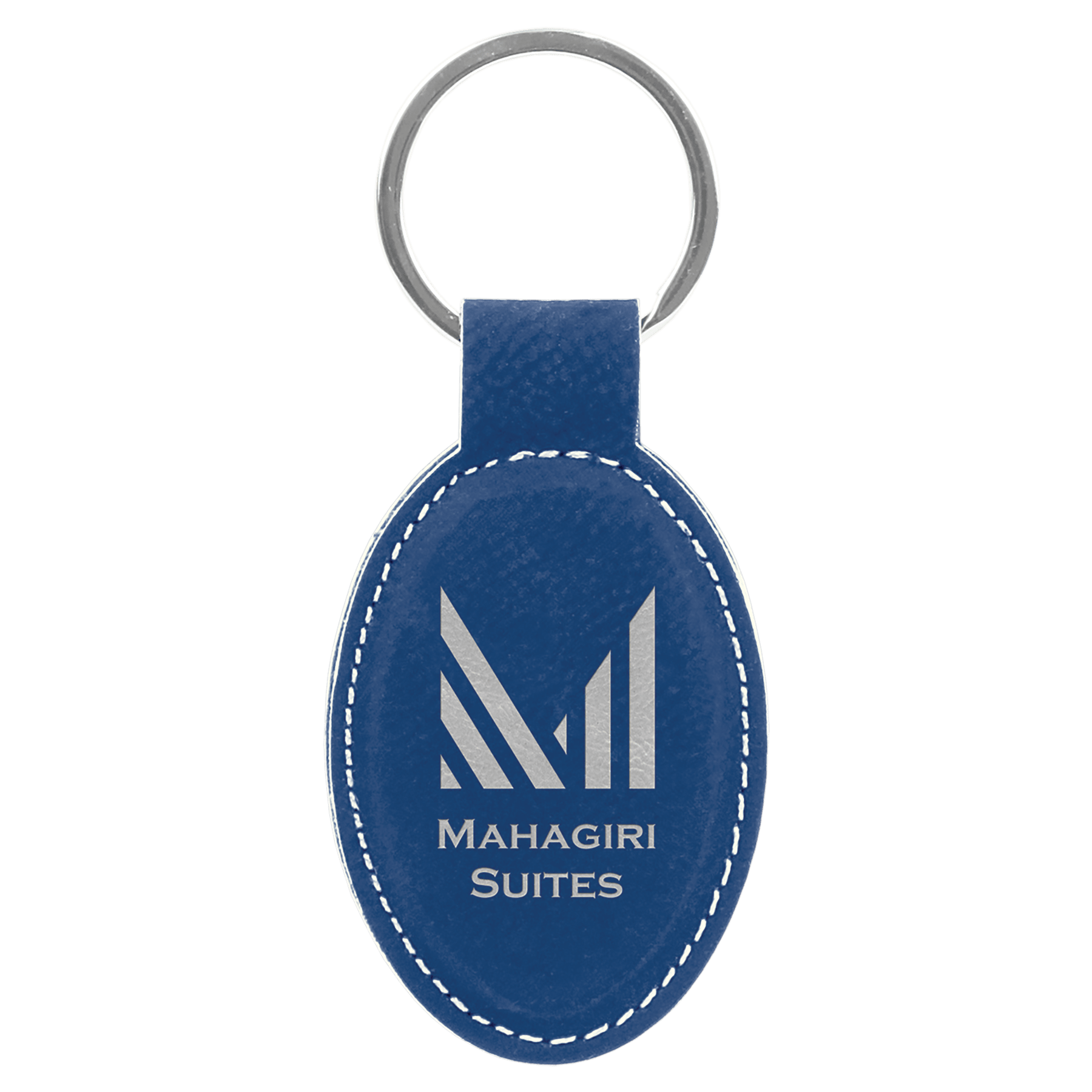3" x 1 3/4"/Silver Laserable Leatherette Oval Keychain