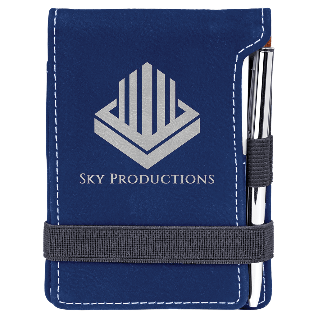 3 1/4" x 4 3/4"/Silver Laserable Leatherette Mini Notepad with Pen