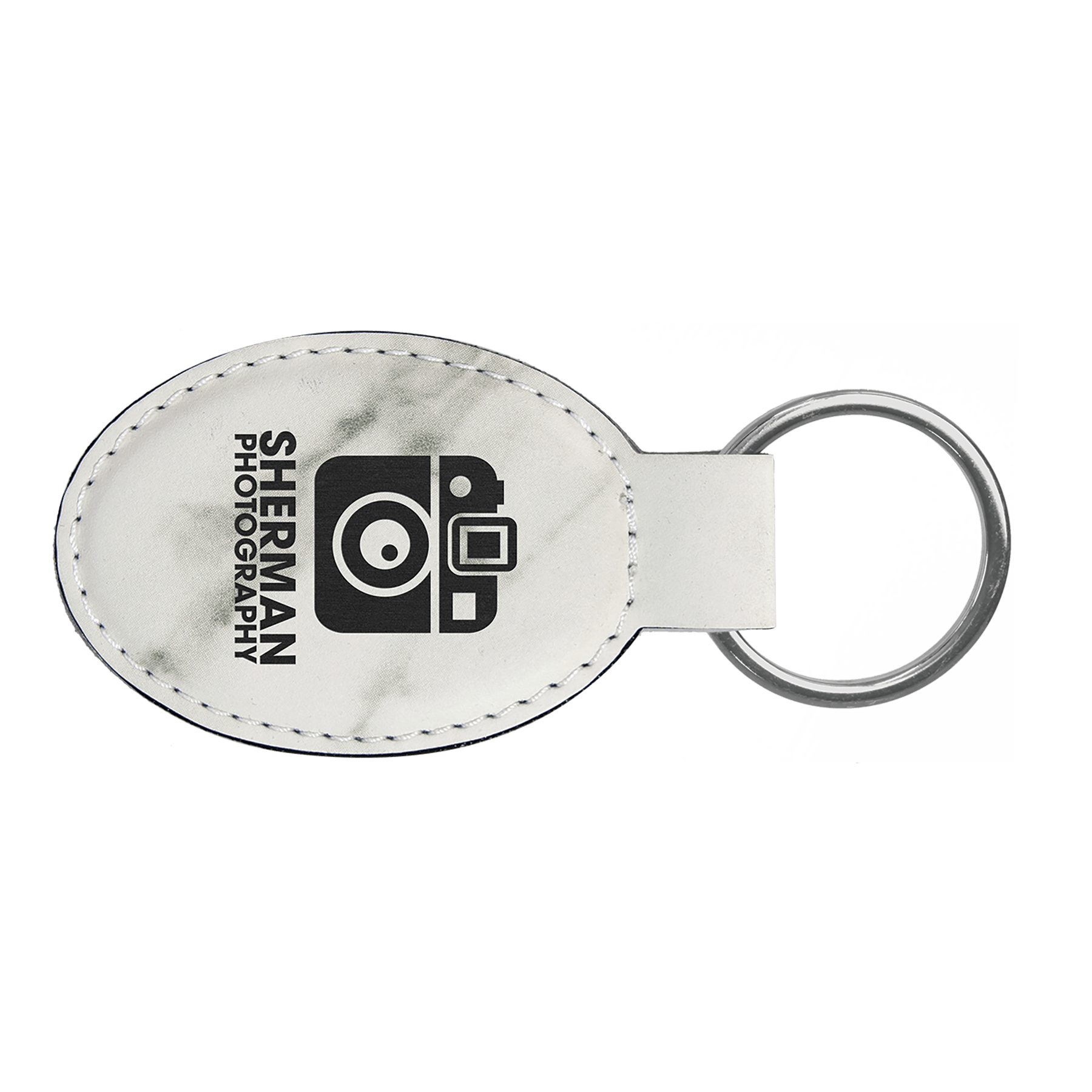 3" x 1 3/4" Marble Laserable Leatherette Oval Keychain