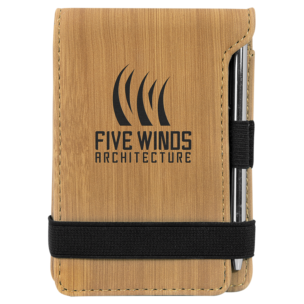 3 1/4" x 4 3/4" Bamboo Laserable Leatherette Mini Notepad with Pen