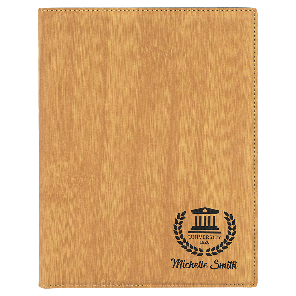 7" x 9" Bamboo Laserable Leatherette Small Portfolio with Notepad
