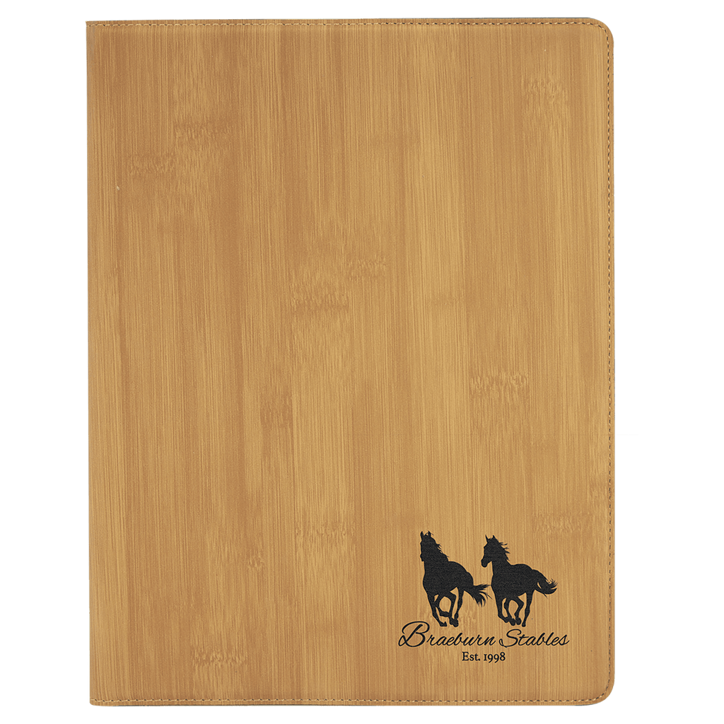 9 1/2" x 12" Bamboo Laserable Leatherette Portfolio with Notepad