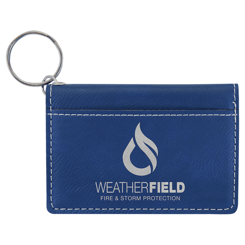 4 1/4" x 3"/Silver Laserable Leatherette Keychain ID Holder
