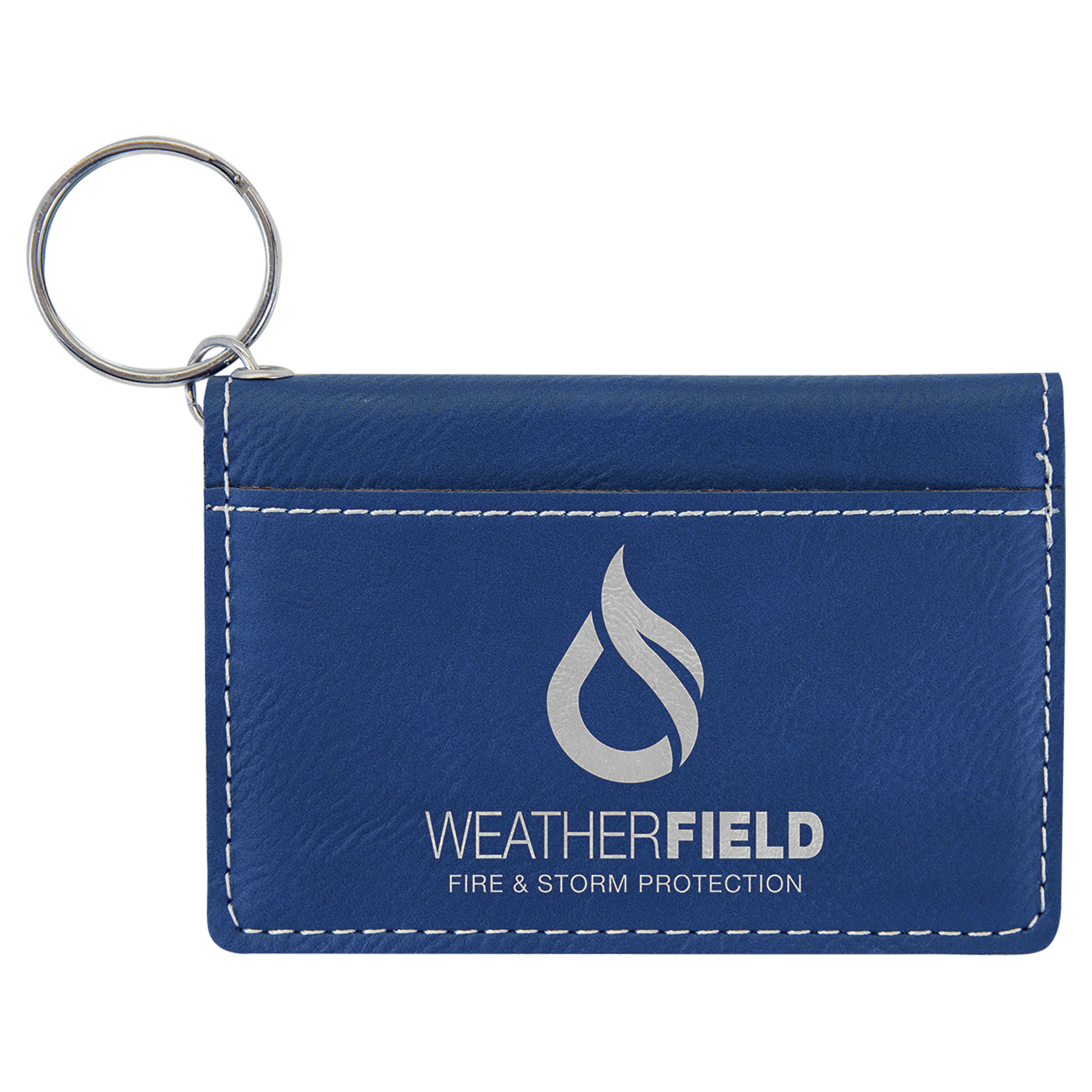 4 1/4" x 3"/Silver Laserable Leatherette Keychain ID Holder