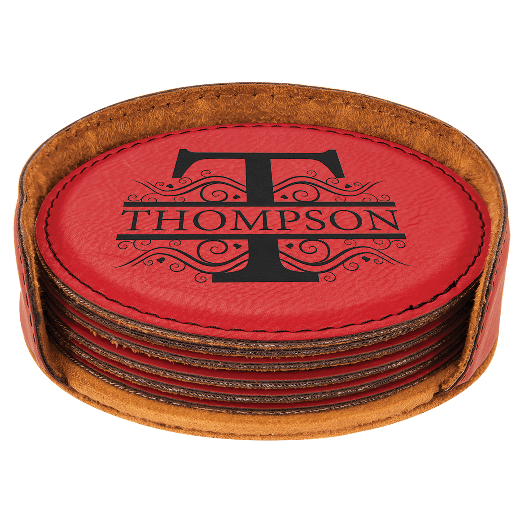 4" Laserable Leatherette Round 6-Coaster Set