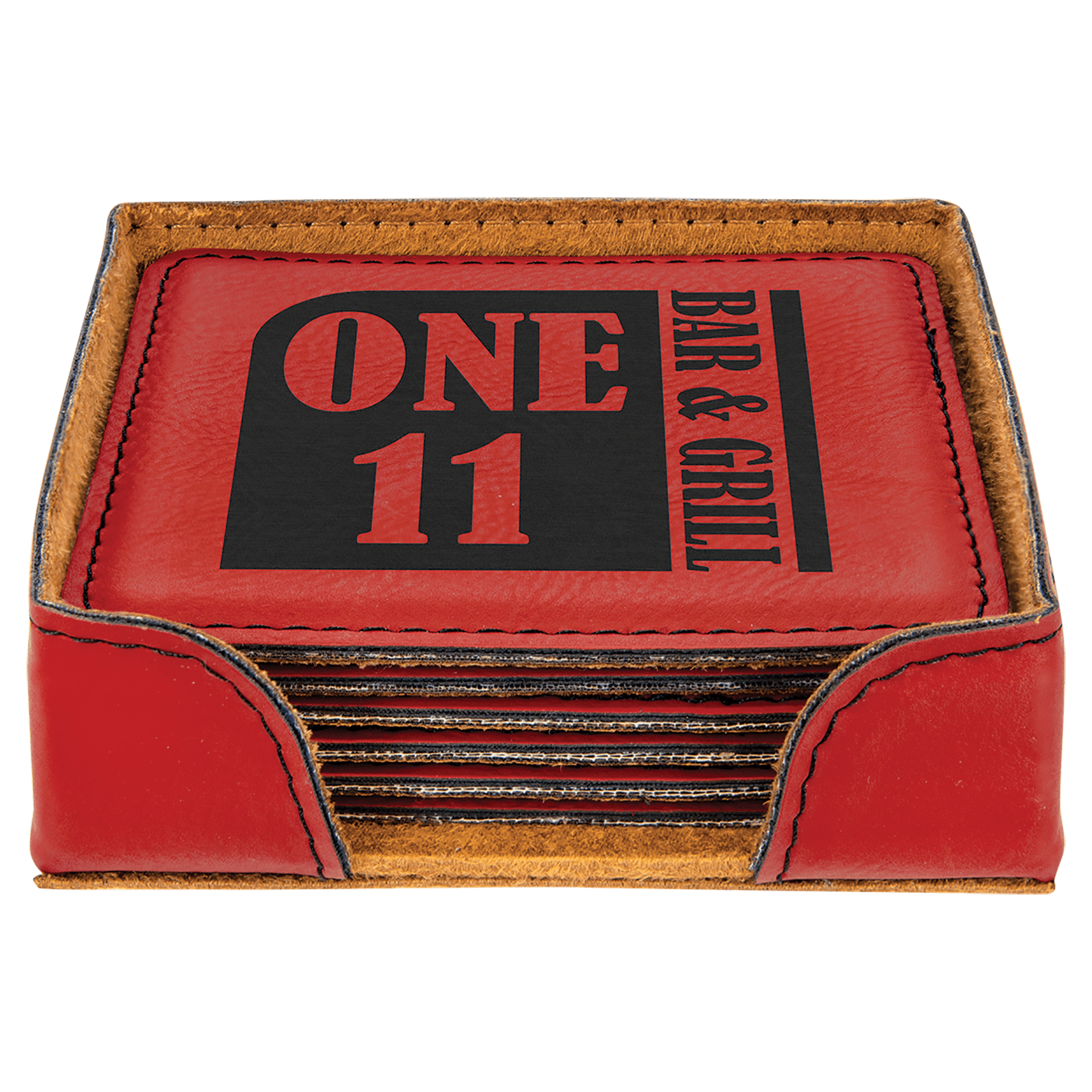 4" x 4" Square Laserable Leatherette 6-Coaster Set with Holder