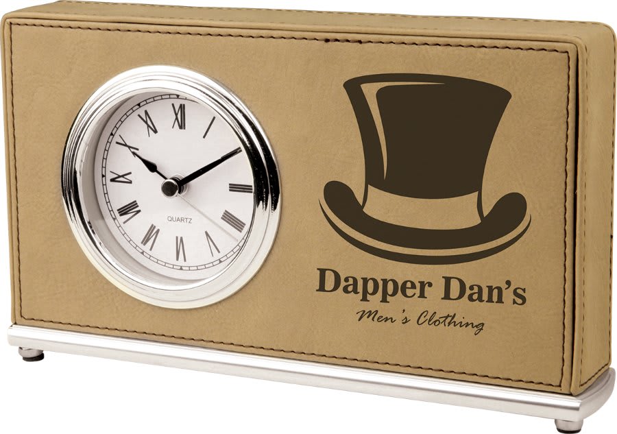 7 1/2" x 4 1/2" Light Laserable Leatherette Horizontal Desk Clock