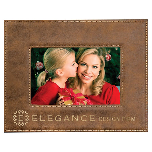 4" x 6" Rustic/Gold Laserable Leatherette Photo Frame