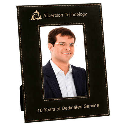 4" x 6"/Gold Laserable Leatherette Photo Frame