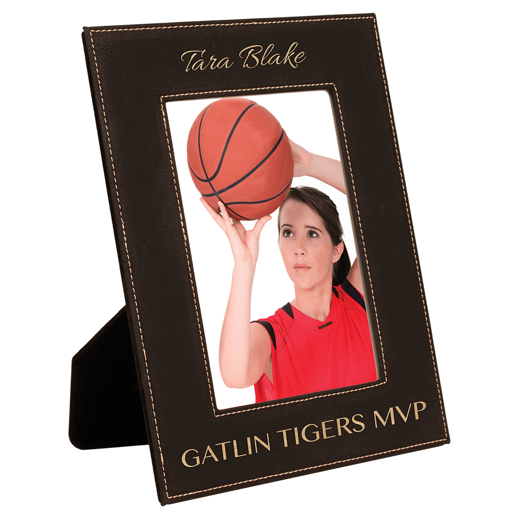 5" x 7"/Gold Laserable Leatherette Photo Frame