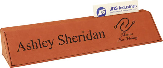 10 1/2" Rawhide Laserable Leatherette Desk Wedge with Business Card Holder