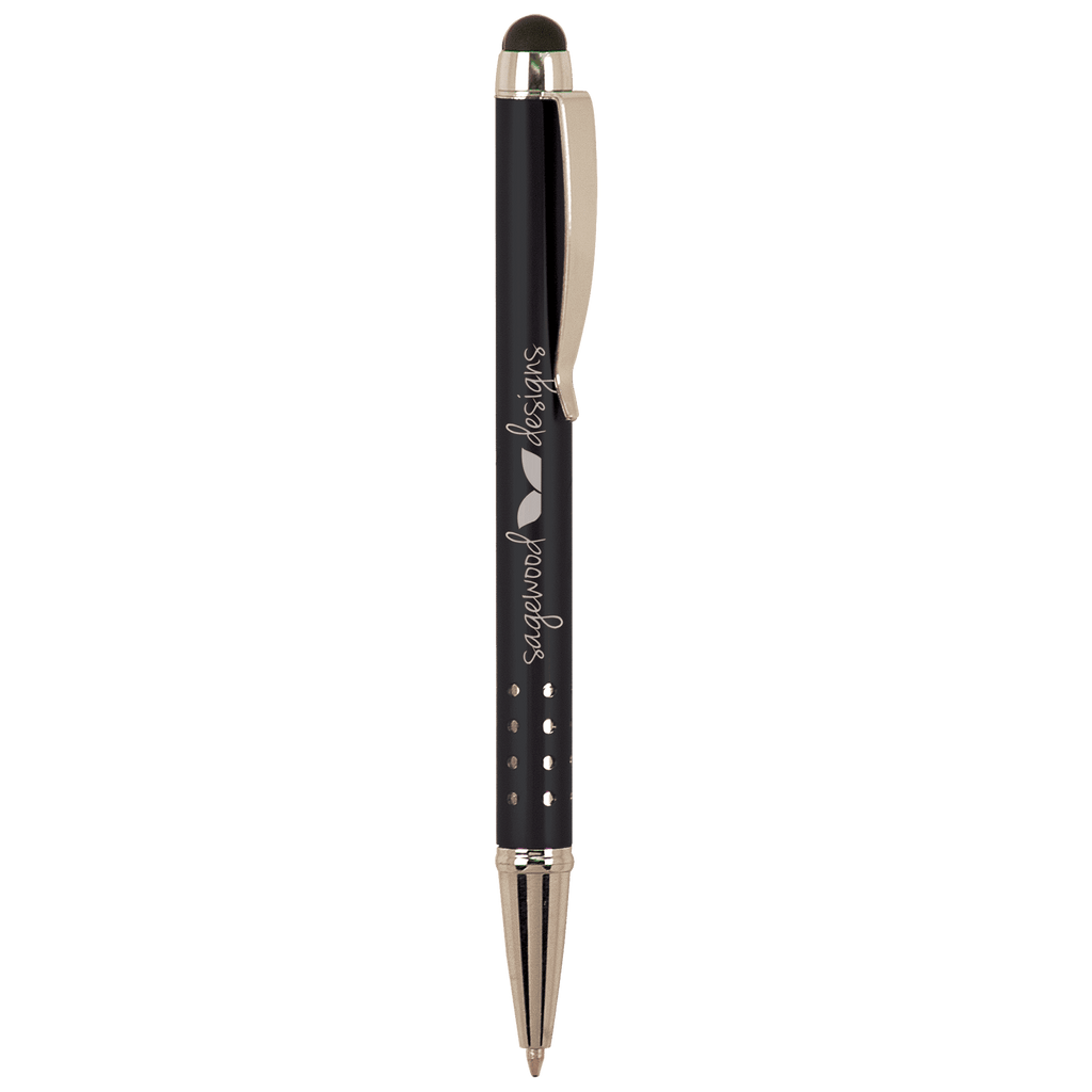 Black with Trim Laserable Pen with Stylus