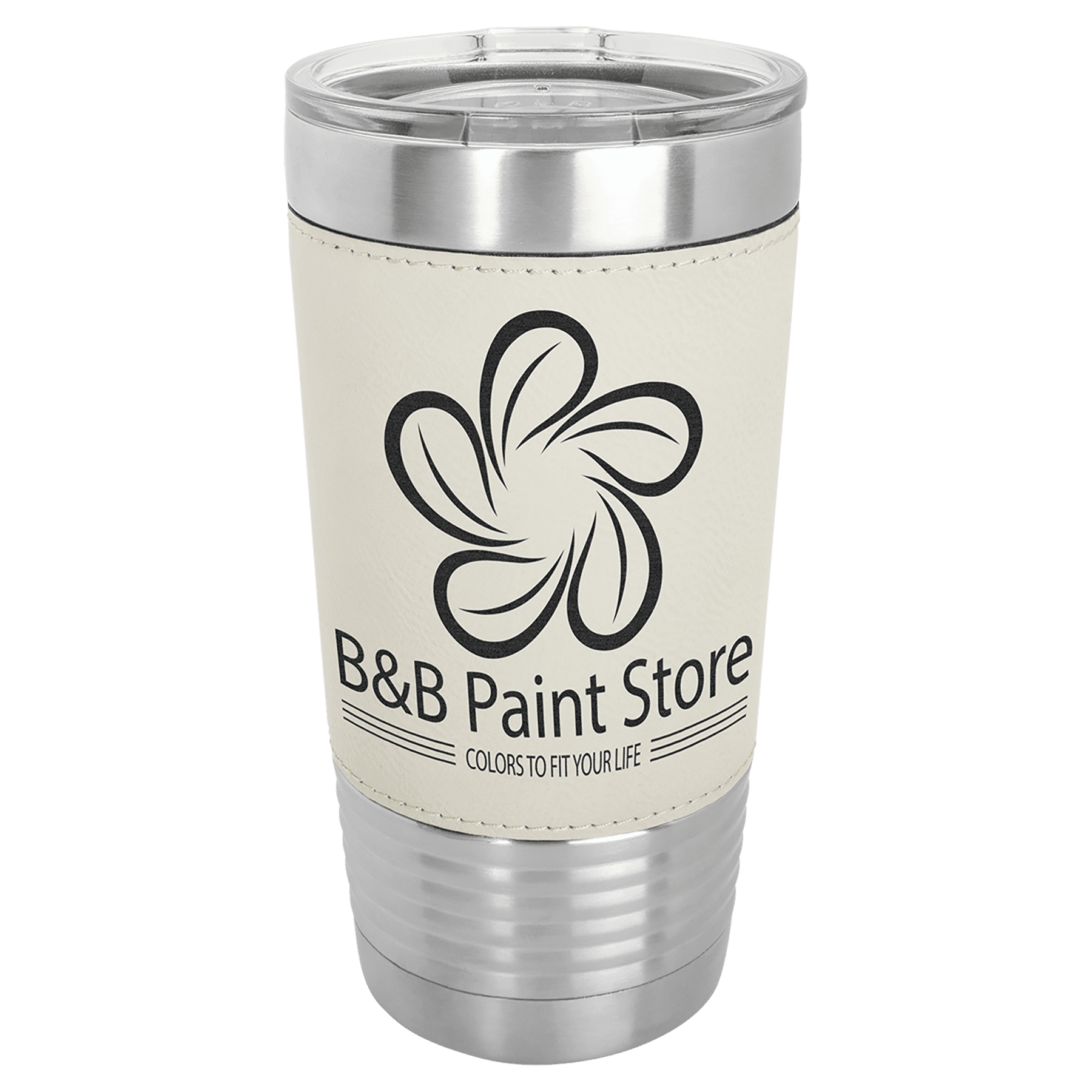 Polar Camel 20 oz./Black Laserable Leatherette Tumbler with Clear Lid