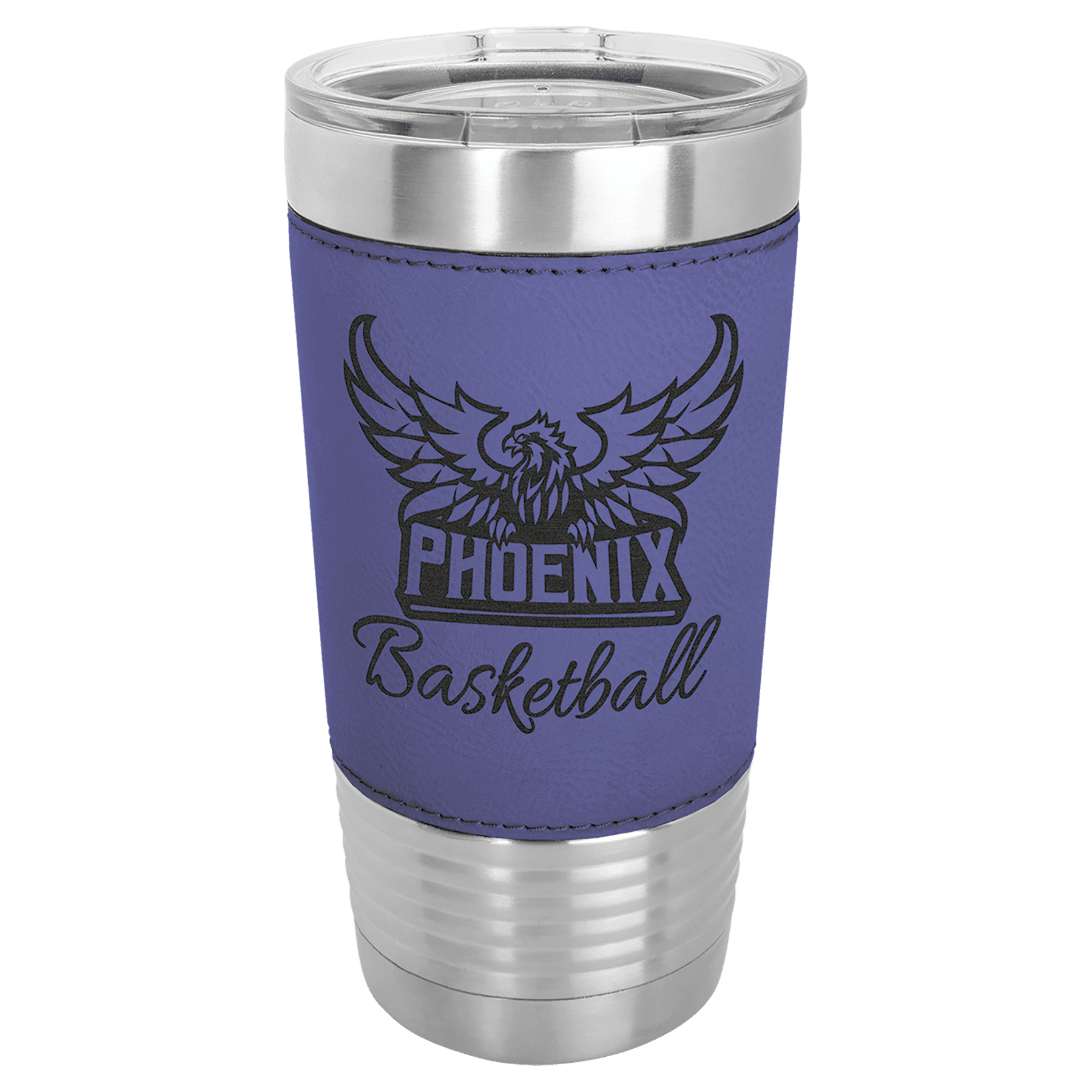 Polar Camel 20 oz./Black Laserable Leatherette Tumbler with Clear Lid