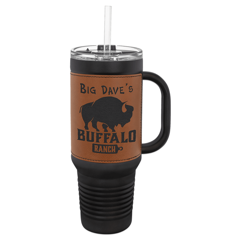 Polar Camel 40 oz. with Rawhide Laserable Leatherette Travel Mug with a Handle & Straw