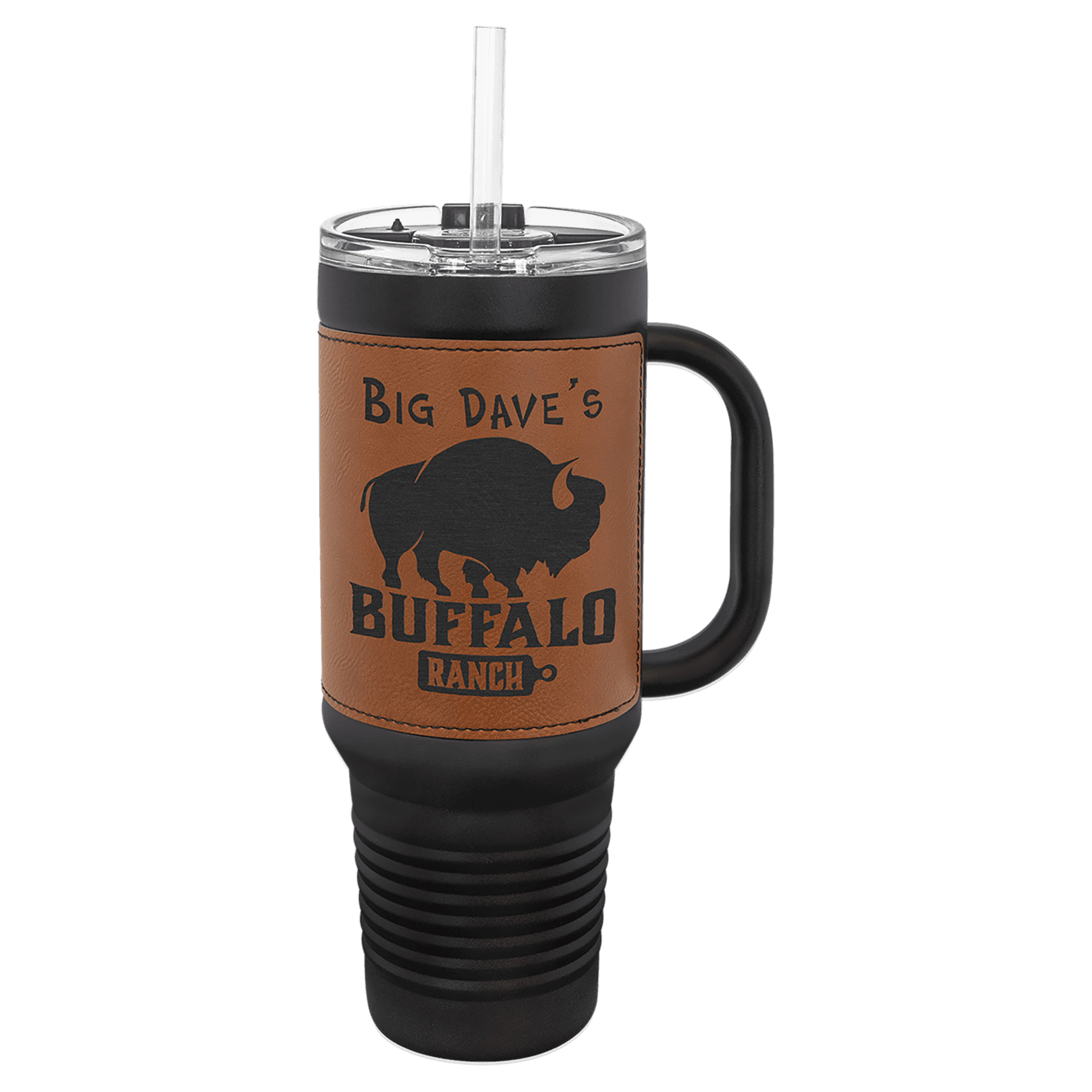 Polar Camel 40 oz. with Rawhide Laserable Leatherette Travel Mug with a Handle & Straw