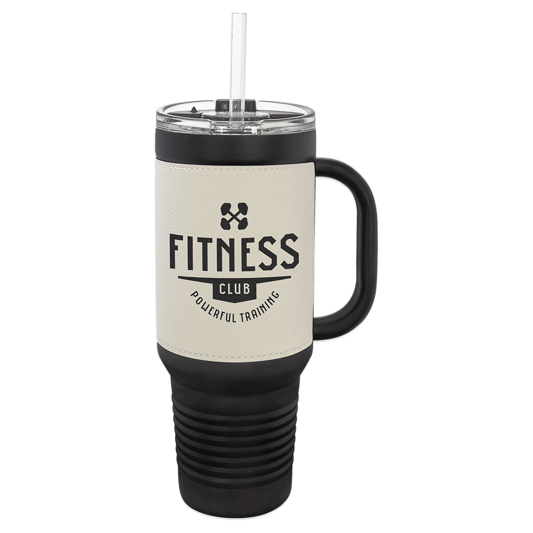Polar Camel 40 oz. Black with Laserable Leatherette Travel Mug with a  Handle & Straw