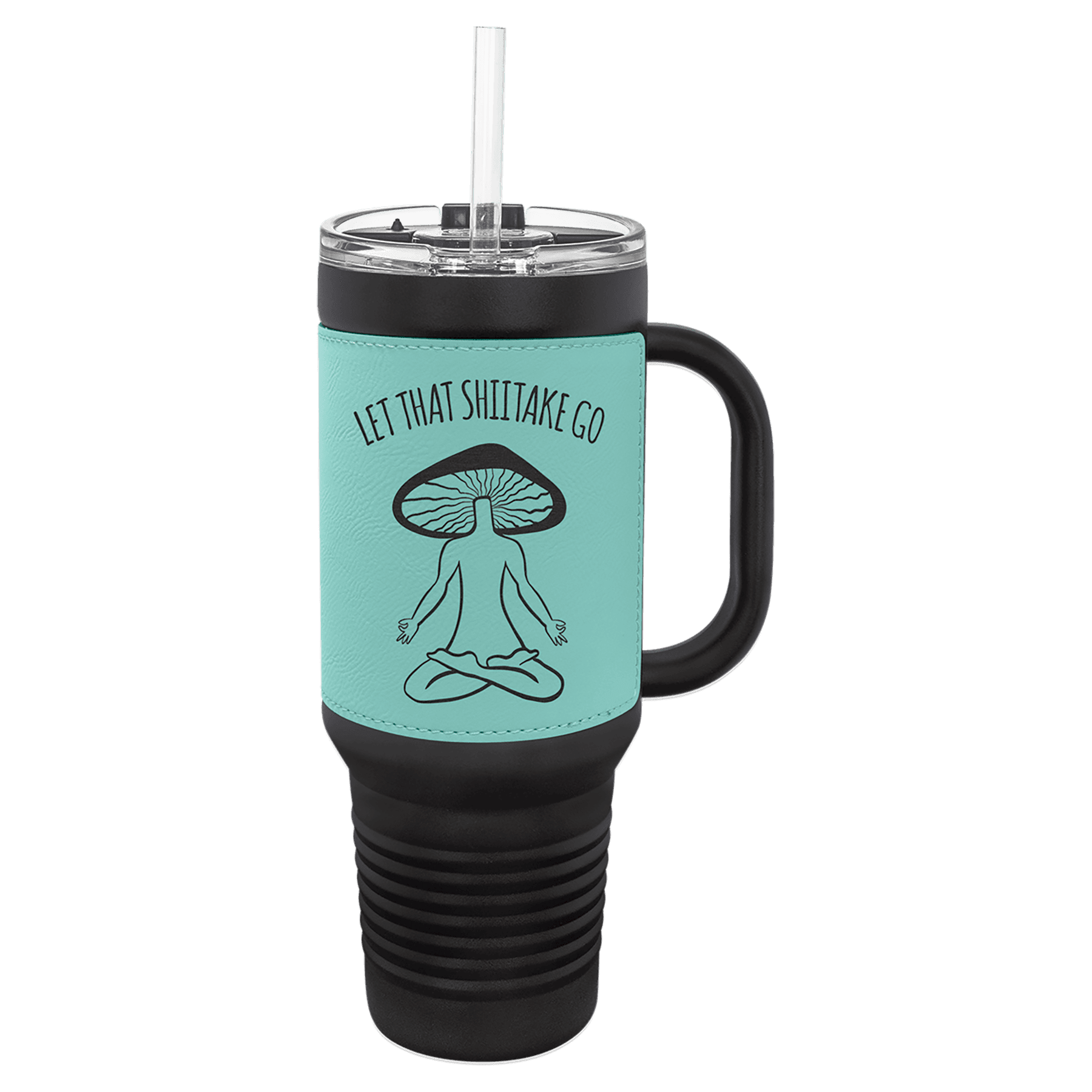 Polar Camel 40 oz. Black with Laserable Leatherette Travel Mug with a  Handle & Straw